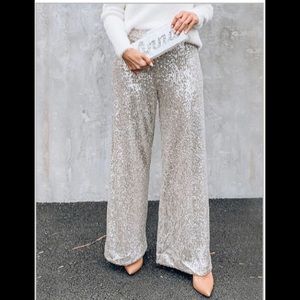 BELL BOTTOM GLITTER HIGH WAIST PANTS